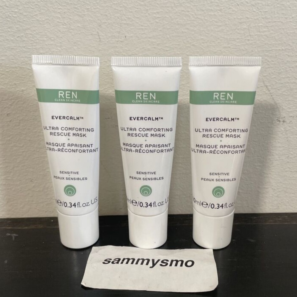 REN Evercalm Ultra Comforting Rescue Mask 0.34oz / 10ml -Travel Size, x3